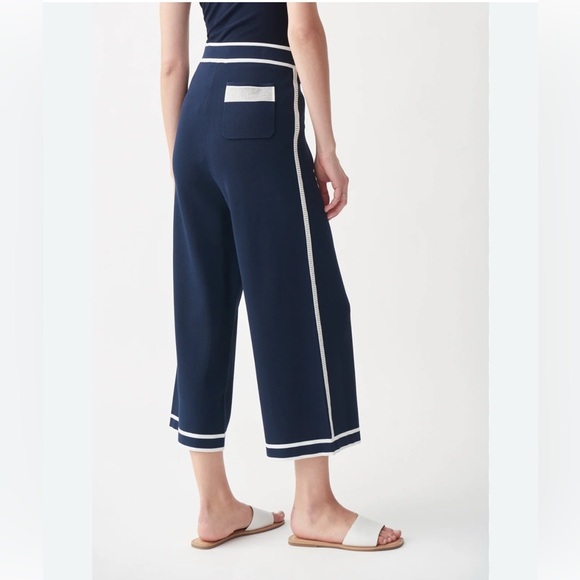 Joseph Ribkoff navy knit pants with rhinestones and stripe large - Picture 3 of 5